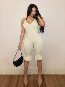 SHEIN BamGlam 女士豹纹撞色拼接吊带性感连体裤 - 彩色 - 查看 4