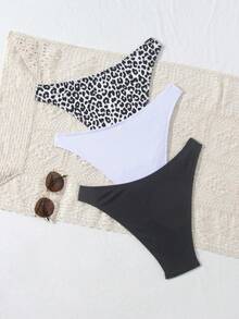 Swim Vcay 3件套女士黑白豹纹泳衣套装，纹理面料拼接，性感时尚简约休闲百搭3件套泳装 - 彩色 - 查看 4