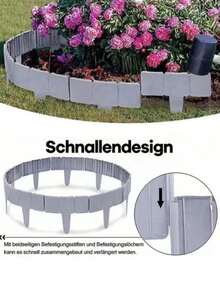 1/5Pcs Gray Plastic Faux Stone Fence Edging For Garden Lawn Flowerbed Border Decoration - One Size - View 4
