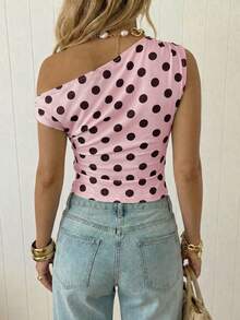 SHEIN EZwear Women's Asymmetric Ruched Cropped Top,Summer Top - Pink - View 2