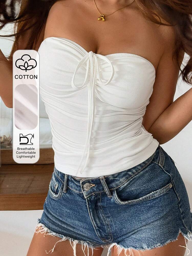 Women's Fitted Camisole Drawstring Tie Casual Vacation Summer Top
