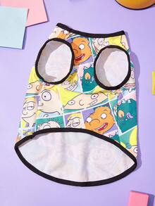 Nick 90s | SHEIN 1 Piece Cartoon Pattern Printed Pet Vest, Cat Clothes, Dog Clothes, Size XXS-XXXXL, Extra Small, Extra Large, Nick 90s. - Multicolor - View 3