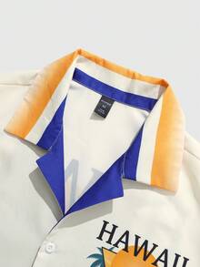 ROMWE MEN Street Life Bộ đồ hè 2 món dành cho nam! Áo sơ mi ngắn tay và quần short in họa tiết Hawaii, thích hợp cho các chuyến đi biển, tiệc bãi biển và mặc thường ngày. - Nhiều màu - Xem 4