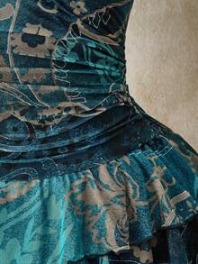 SHEIN ICON Đầm cổ yếm xếp ly họa tiết Paisley thanh lịch dành cho nữ cỡ lớn, thích hợp cho kỳ nghỉ. - Nhiều màu - Xem 7
