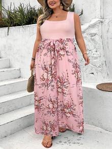 SHEIN CURVE+ Plus Size Minimalist Fashion Casual Everyday Jumpsuit Boho Vacation - Pink - View 4