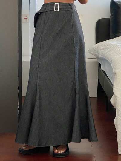 Livesso 女士纯色休闲百搭日常户外牛仔裙