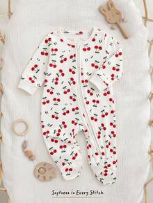 Cozy Pixies Newborn Baby Girl Cartoon Fruit Pattern Knitted Soft Round Neck Long Sleeve Romper - White - View 8