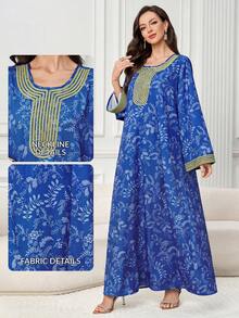 Yasmyna Vestido holgado con estampado floral elegante, detalles de cinta de contraste y mangas acampanadas, estilo vacacional - Multicolor - Ver 2