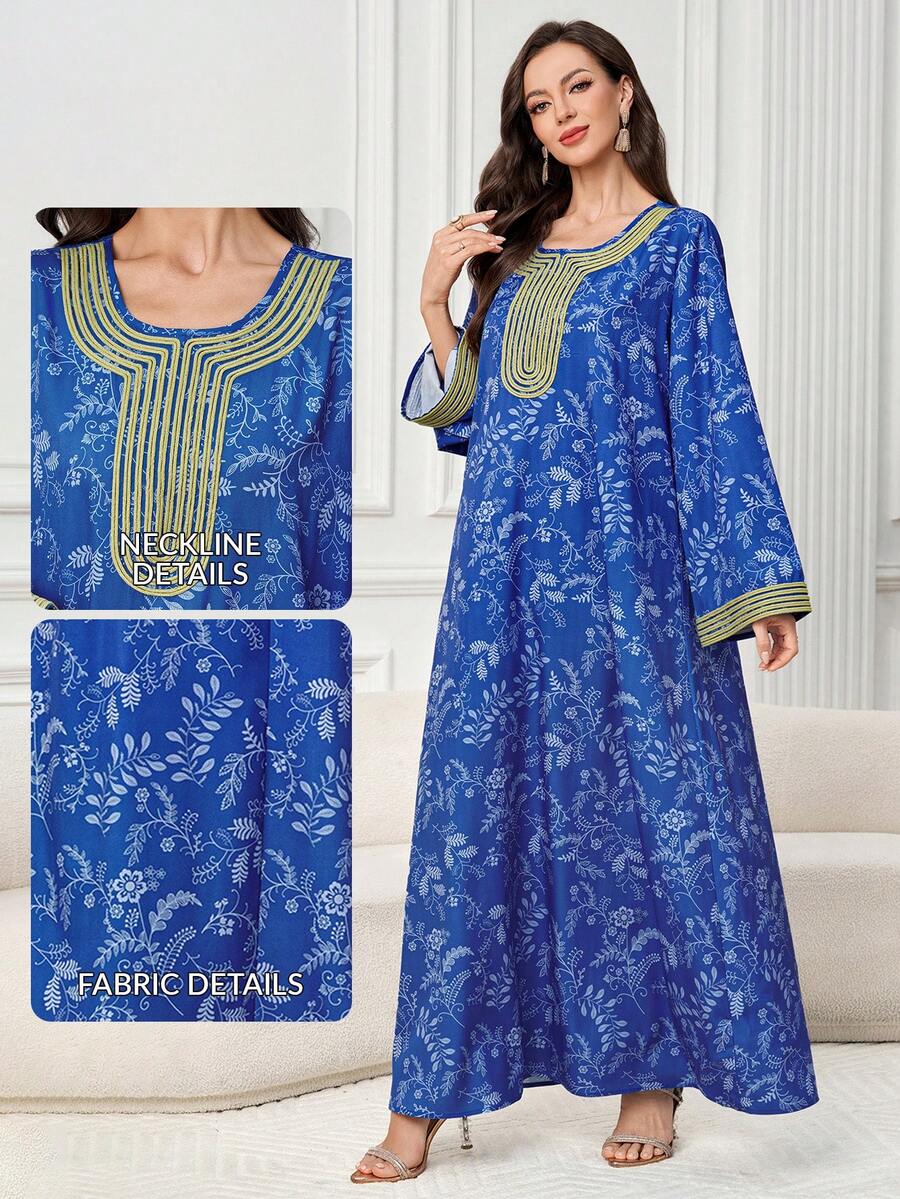 Yasmyna Vestido holgado con estampado floral elegante, detalles de cinta de contraste y mangas acampanadas, estilo vacacional