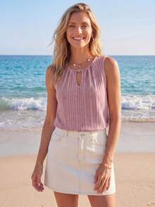Sylviya Women's Solid Color Keyhole Neck Casual Rib-Knit Tank Top - Dusty Pink - View 4