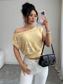 SHEIN Elenzya Asymmetric Neckline Multi-Wear Design Casual Elegant Knit Slim Fit Blouse For Women - Light Yellow - View 5