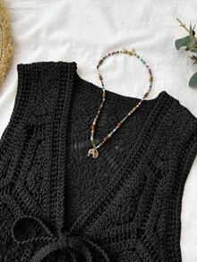 Travachic Women's Solid Color Tie Front Casual Versatile Lightweight Cardigan - Black - View 4