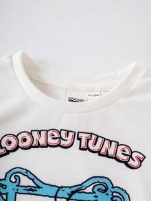 LOONEY TUNES X SHEIN 2件套可爱休闲风女婴T恤套装，圆领短袖短裤，舒适女婴T恤套装，联名款女婴T恤套装 - 彩色 - 查看 4