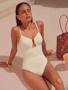 Swim Chiccia 2026 Spring/Summer New Arrival Exquisite Solid Color Elegant One-Piece Swimsuit,Women White Summer Cute Pool Party Beach Spa Resort Vacation Outfit - Multicolor - View 5