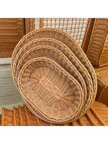 Giỏ đựng bánh mì giả mây, giỏ để ráo rau củ, khay đựng trái cây khô có nắp acrylic, giỏ đan thủ công hình bầu dục và nắp bảo vệ bằng acrylic. - Nhiều màu - Xem 3
