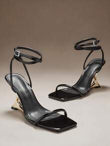 SHUZIA Giày sandal đế xuồng quai ngang mắt cá chân tối giản, gợi cảm dành cho nữ. - màu đen - Xem 5