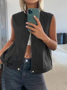 DAZY Veste ample sans manches blocs de couleurs, gilet d'été décontracté pour femmes - Noir - Voir 4
