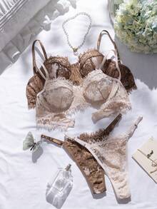 4 piezas Conjunto de lencería de encaje para mujer - Multicolor - Ver 3