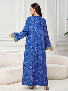 Yasmyna Vestido holgado con estampado floral elegante, detalles de cinta de contraste y mangas acampanadas, estilo vacacional - Multicolor - Ver 3
