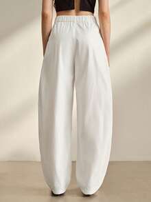 Anewsta Women's White Oversized Casual Loose Barrel Leg Pants With Stacking Effect - White - View 7