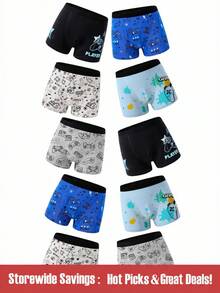 SHEIN 10pcs/Pack Boys' Colorful Gaming Print Cotton Boxer Briefs - Multicolor - View 1
