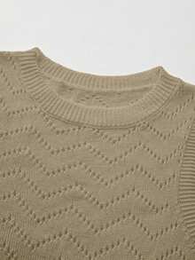 SHEIN Holidaya New Solid Color Sexy Hollow Out Beach Bikini Cover Up Knitted Dress, Swimsuit Coverup - Khaki - View 4