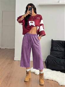 Coolane Women Summer Cotton Spring Streetwear Back To School Vintage Washed Distressed, Comfortable Denim Effect Purple Shorts Summer Outfits For Women - Purple - View 3
