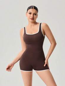 OutZeal Women Sports Jumpsuits Workout Gym Cycling Quick Drying Bra-In Square Neck - Coffee Brown - View 8
