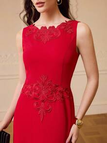 ZEYLAH Embroidered Decor Fitted Waist Dress, Spring/Summer - Red - View 1