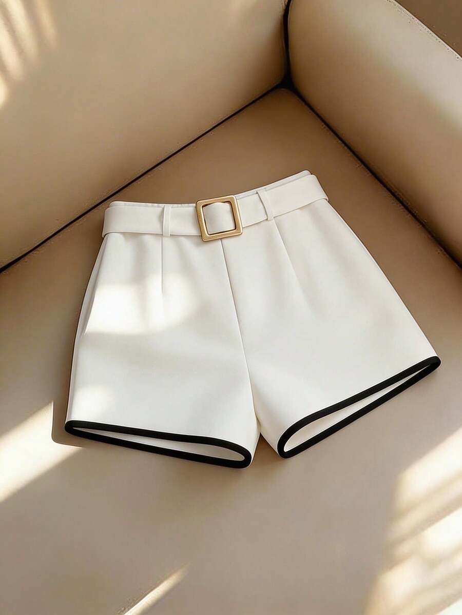 Franclia Women's Contrast Trim Minimalist Casual Shorts - White - View 1