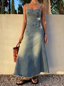 DAZY Abito di jeans casual e consumato senza maniche, abiti estivi da donna - Blu - Visualizzare 8