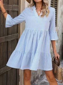 EMERY ROSE Đầm kẻ sọc cổ điển dáng rộng thoải mái cỡ lớn - Nhiều màu - Xem 4