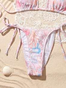 Swim Mod Bộ đồ bơi đi biển 2 món dành cho nữ, thời trang dễ thương, gợi cảm, thích hợp cho kỳ nghỉ hè, bơi lội bên hồ bơi, tiệc tùng. Áo bikini họa tiết động vật biển ngẫu nhiên, kiểu buộc dây sau lưng và quần bikini buộc dây bên hông, thích hợp cho mùa xuân/hè. - Nhiều màu - Xem 5