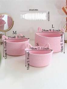 Cute Cat Ear Design, Hand Woven Rope Storage Basket, Mini Bohemian Home Decoration, Woven Cosmetics Storage Box, Desktop Bedroom Miscellaneous Storage - Pink - View 10