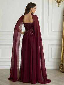 Modelyn Đầm dài tay đính sequin sang trọng, đầm dạ hội cao cấp dành cho tiệc chiêu đãi. - Màu Đỏ Sâu - Xem 2