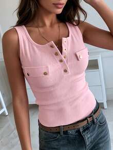EMERY ROSE Chaleco ajustado casual de mujer con textura y decorado con botones de metal - Rosa - Ver 3