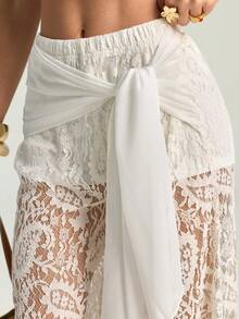 Firerie 女士宽松阔腿裤，适合夏季度假和浪漫约会，白色蕾丝内衬短裤，适合约会、海滩、聚会、派对、假日等场合，是夏季的理想之选。 - 白色 - 查看 8