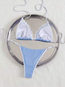 Elavelle Women's Random Print Halter Neck Ruffle Bikini Set, Spring/Summer - Multicolor - View 2