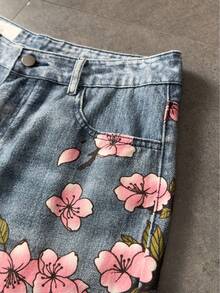 ROMWE MEN Street Life Quần short denim nam in họa tiết hoa cổ điển - Màu xanh lam - Xem 3