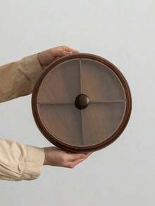 1 Wooden Tray With Dust Cover Design, Divided Into Compartments For Storing Circular Service Plates, Coffee Shop Dessert Trays, Storage Trays, Cake And Snack Plates, Eid Al Fitr, Valentine's Day, Spring Festival - Multicolor - View 2
