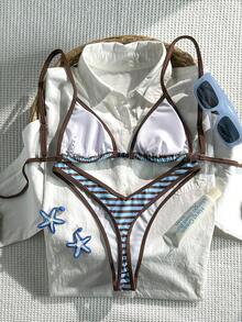 Swim Vcay 女士随机印花串珠吊带比基尼套装，春夏款 - 彩色 - 查看 4