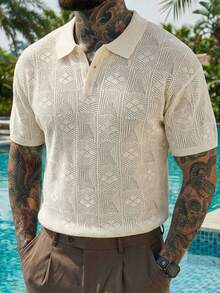 DAZY Men's Short Sleeve Polo Neck Knit Top, Summer - White - View 1