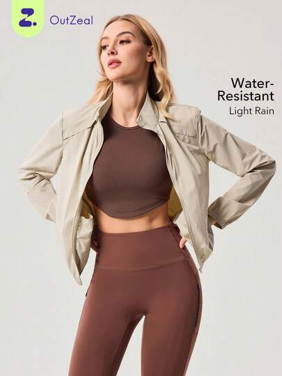 OutZeal Women Outdoor Jacket Gym Wear Workout Water-Resistant Stretch Lightweight Zip Up Outdoor Tops
