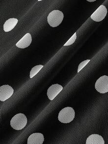 SHEIN MOD Đầm ren chấm bi nữ, chân váy ngắn hai dây kiểu retro, chất liệu lưới in họa tiết thanh lịch, co giãn tốt, thích hợp cho kỳ nghỉ. - Đen và trắng - Xem 4