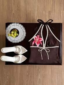 Elavelle 女士春夏蝴蝶结细肩带印花比基尼上衣 - 彩色 - 查看 4