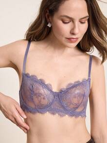 Hourtrue 3 pièces Soutien-gorge sans fil sexy avec armatures en dentelle, offrant un confort naturel et une forme de buste authentique - Multicolore - Voir 3