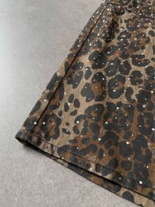 ROMWE MEN Street Life Men's Rhinestone Embellished Leopard Print Denim Shorts - Multicolor - View 7