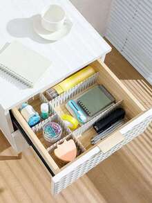 Organisateur de tiroir, compartiment de rangement ajustable en plastique pour sous-vêtements et chaussettes, séparateur de compartiment : 39,8 cm x 7 cm - Blanc - Voir 6