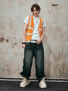 ROMWE MEN Street Life Men's Contrast Color Lace Patchwork Front Zipper Vest - Multicolor - View 5