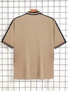 Manfinity Dauomo Camisa polo formal de negocios para hombre, diseño de patrón de caballo, caqui, talla estándar - Multicolor - Ver 2